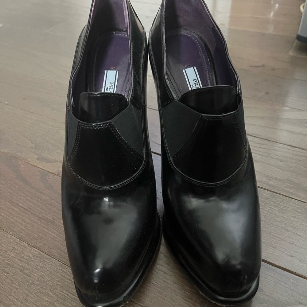 Prada Black Heels with Chunky Block Heel and Strap